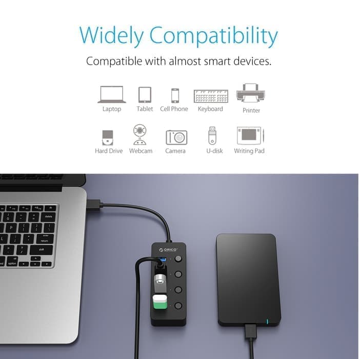 ORICO W9PH4 4-Port Portable USB 3.0 HUB POWER SWITCH AND LED- ORIGINAL - Image 3