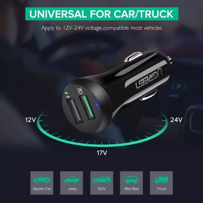 UGREEN Original Qualcomm 3.0 Car Quick Charge 30W Dual USB - Image 3
